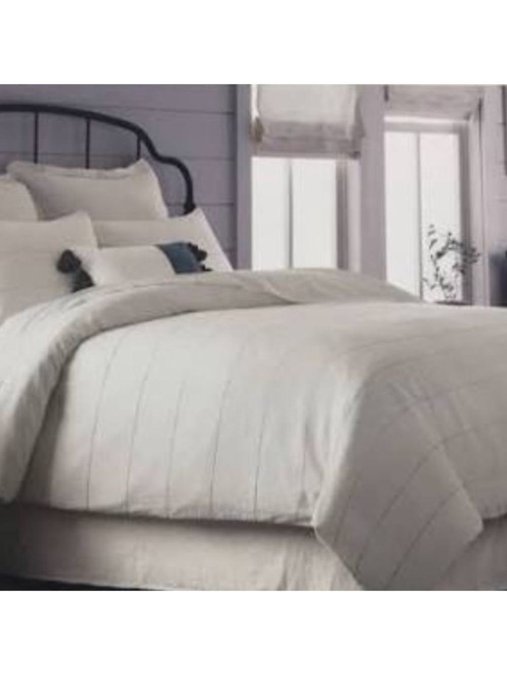 Hearth & Hand King Thin Stripe Cream/Railroad Gray 100% Cotton Duvet Set